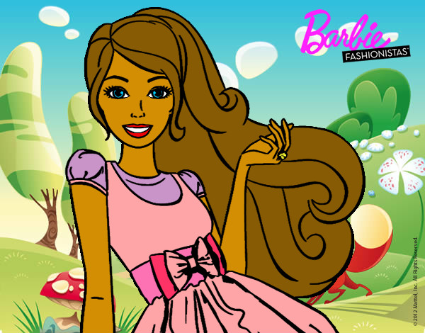 Dibujo Barbie con su vestido con lazo pintado por TiernaNany