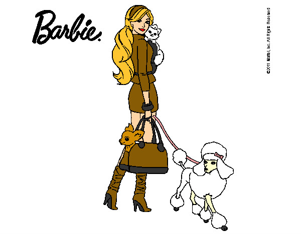 Barbie elegante con mascotas