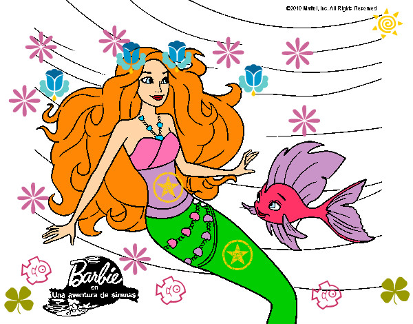 Dibujo Barbie sirena con su amiga pez pintado por cazmi