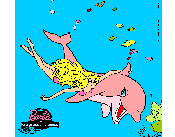 Dibujo Barbie y delfín pintado por janami