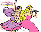 Dibujo Barbie y la princesa cantando pintado por jule