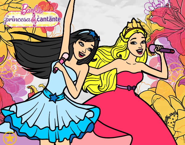 Dibujo Barbie y la princesa cantando pintado por sara9