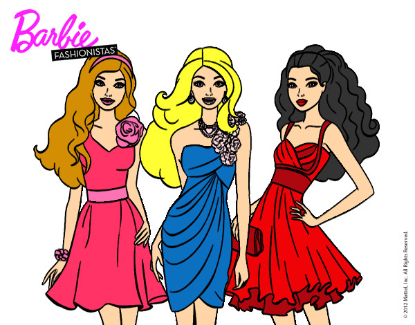 Dibujo Barbie y sus amigas vestidas de fiesta pintado por AnnieMCH