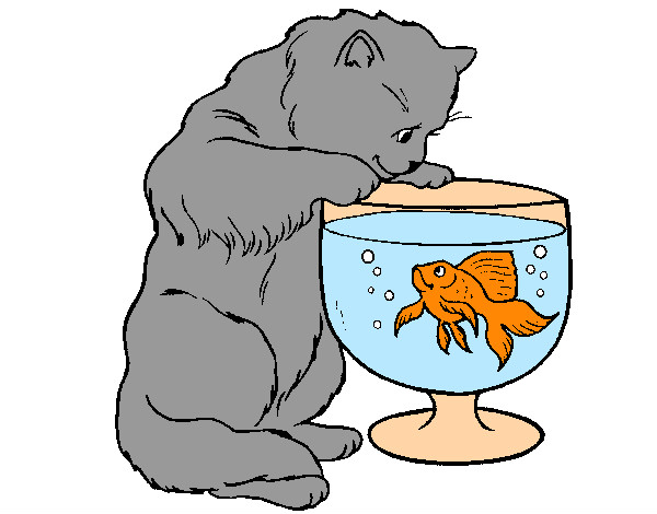 Dibujo Gato mirando al pez pintado por AnnieMCH