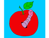 Dibujo Manzana con gusano pintado por Dianayare