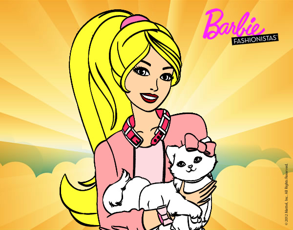 Dibujo Barbie con su linda gatita pintado por KARQI