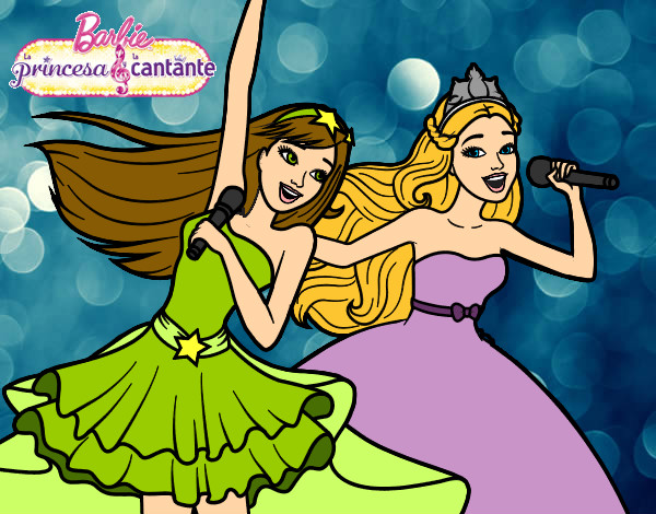Dibujo Barbie y la princesa cantando pintado por aerenlove