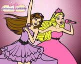 Dibujo Barbie y la princesa cantando pintado por deneiree