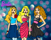 Dibujo Barbie y sus amigas vestidas de fiesta pintado por Indra