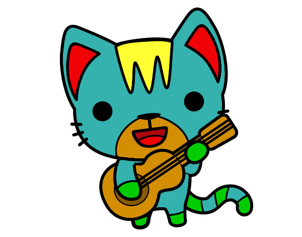 Dibujo Gato guitarrista pintado por nachocolo