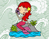 Dibujo Sirena sentada en una roca con una caracola pintado por IrenePink