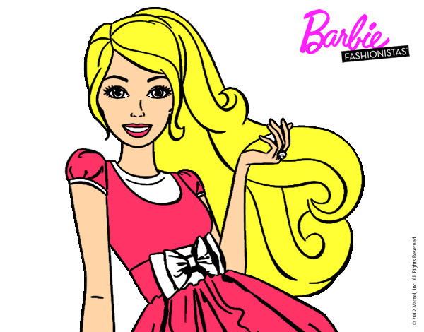 Dibujo Barbie con su vestido con lazo pintado por rociogb