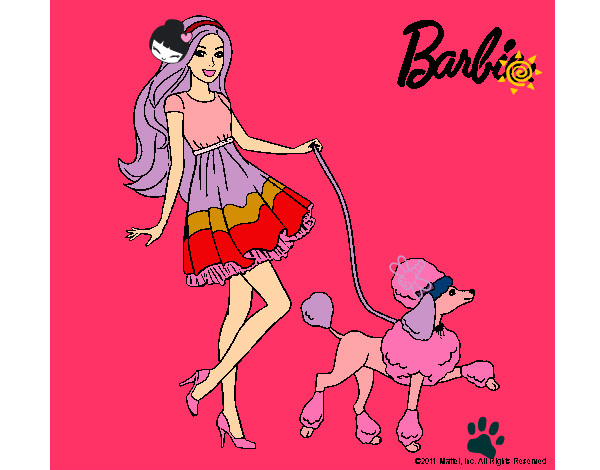 Dibujo Barbie paseando a su mascota pintado por Jessa 