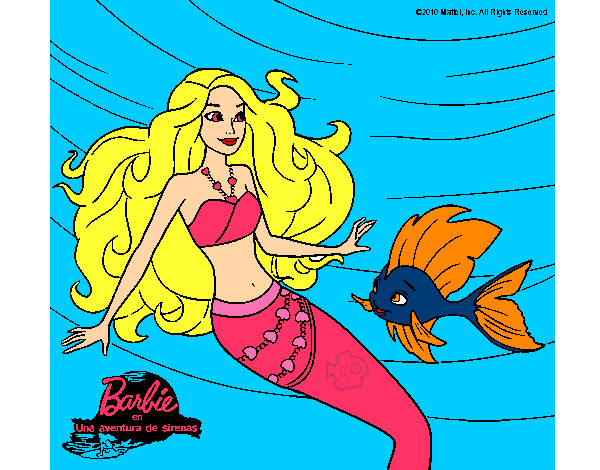 Dibujo Barbie sirena con su amiga pez pintado por HANANEEL 