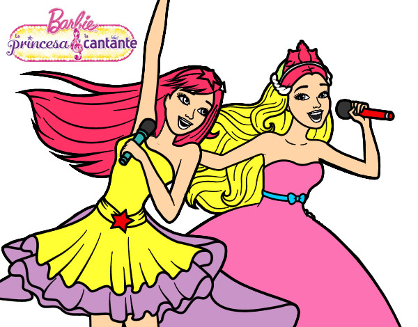 Dibujo Barbie y la princesa cantando pintado por cousteau