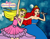 Dibujo Barbie y la princesa cantando pintado por Jossie