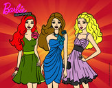 Dibujo Barbie y sus amigas vestidas de fiesta pintado por Jossie