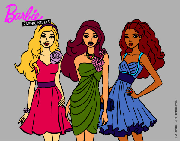 Dibujo Barbie y sus amigas vestidas de fiesta pintado por mmlife