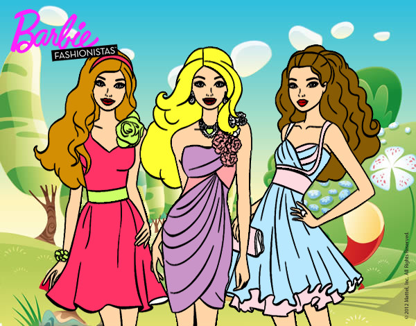 Dibujo Barbie y sus amigas vestidas de fiesta pintado por rociogb