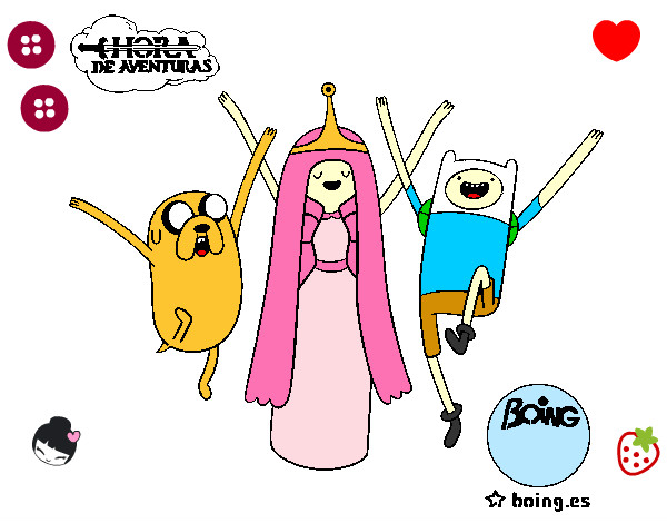 Dibujo Jake, Princesa Chicle y Finn pintado por Maryfel