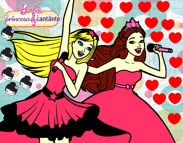 Dibujo Barbie y la princesa cantando pintado por celestita1