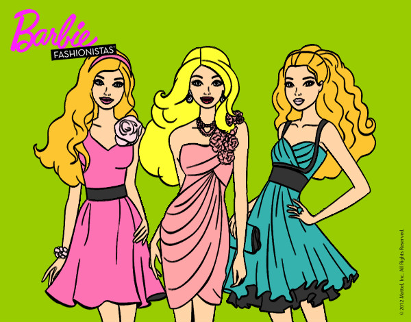 Dibujo Barbie y sus amigas vestidas de fiesta pintado por Lurdes452