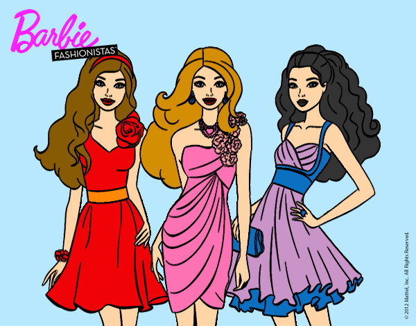 Dibujo Barbie y sus amigas vestidas de fiesta pintado por MCCV