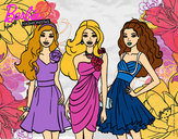 Dibujo Barbie y sus amigas vestidas de fiesta pintado por musa1