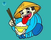 Dibujo Chino comiendo arroz pintado por queyla