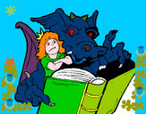Dibujo Dragón, chica y libro pintado por ALEMURCIAS
