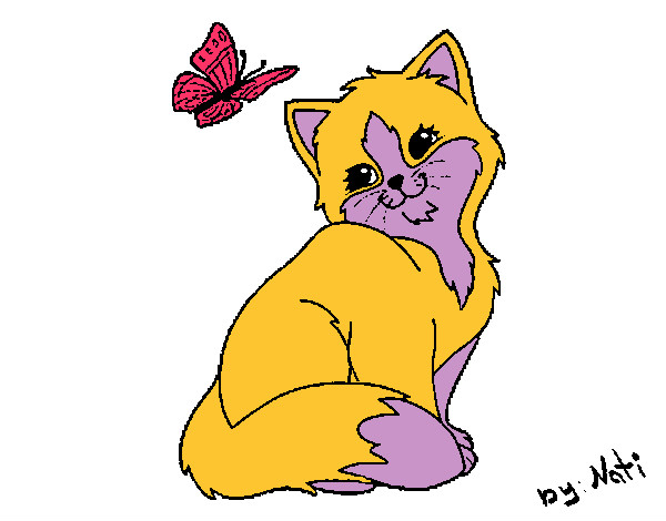 Dibujo Gatito y mariposa pintado por riflava
