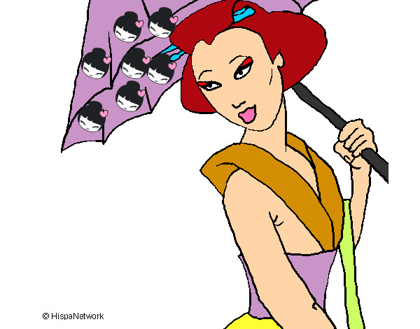 Dibujo Geisha con paraguas pintado por pelus