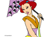 Dibujo Geisha con paraguas pintado por pelus