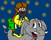 Dibujo Rey Baltasar en elefante pintado por mope