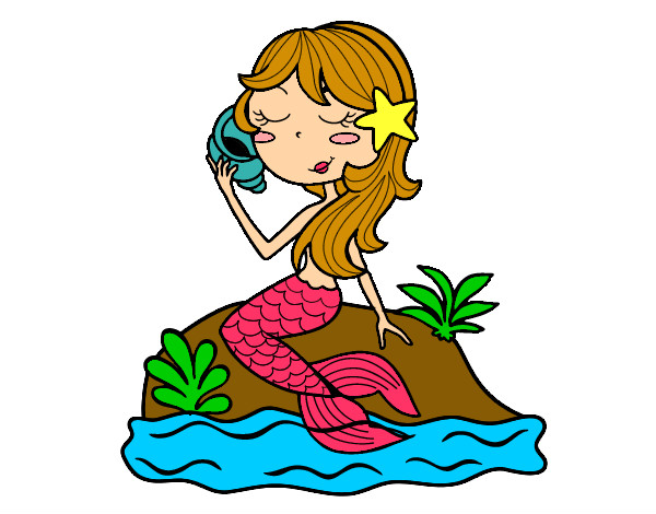 Dibujo Sirena sentada en una roca con una caracola pintado por Anagodu