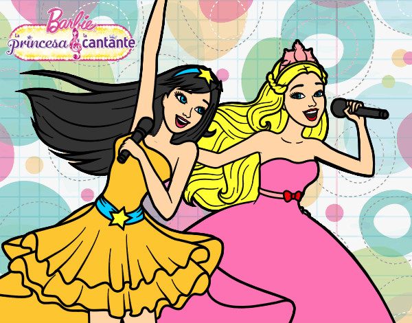 Dibujo Barbie y la princesa cantando pintado por Helga