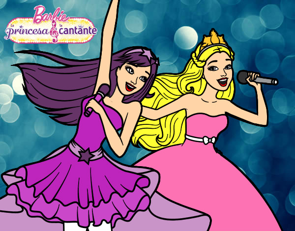 Dibujo Barbie y la princesa cantando pintado por martamr