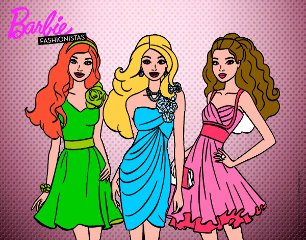 Dibujo Barbie y sus amigas vestidas de fiesta pintado por andreuca