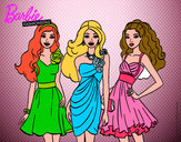 Dibujo Barbie y sus amigas vestidas de fiesta pintado por andreuca
