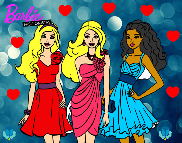 Dibujo Barbie y sus amigas vestidas de fiesta pintado por geju