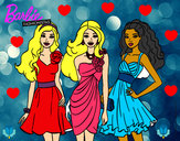 Dibujo Barbie y sus amigas vestidas de fiesta pintado por geju