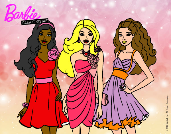 Dibujo Barbie y sus amigas vestidas de fiesta pintado por irenee