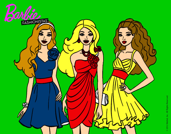 Dibujo Barbie y sus amigas vestidas de fiesta pintado por peiton