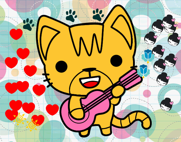 Dibujo Gato guitarrista pintado por Rim3