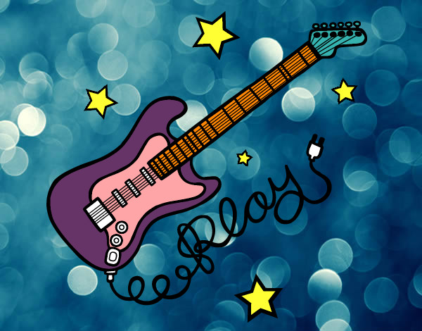 Dibujo Guitarra y estrellas pintado por divs