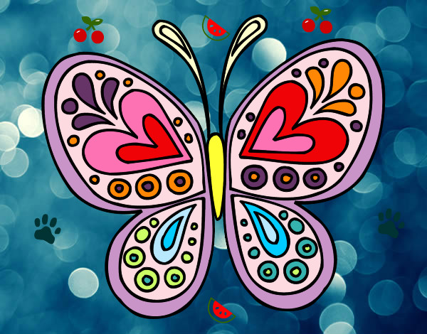 Dibujo Mandala mariposa pintado por mitiiiiiii