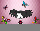 Dibujo Niña con mariposas pintado por DANDA