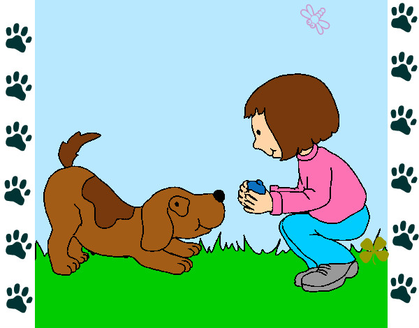 Dibujo Niña y perro jugando pintado por AUDIACLA