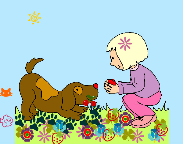 Dibujo Niña y perro jugando pintado por emylse