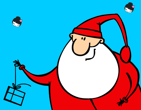 Dibujo Papa Noel con un regalo pintado por dibujina